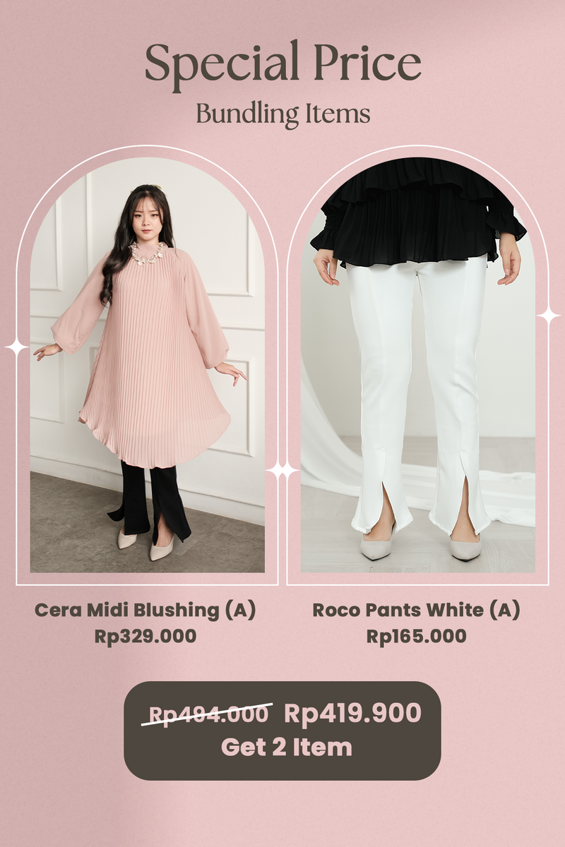 Special Bundling D (Cera Midi Blushing A +  Roco Pants White A)