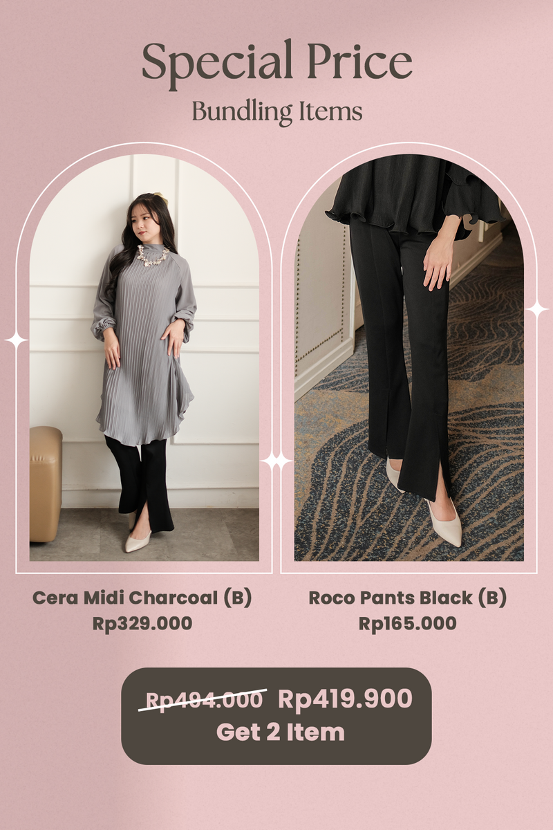 Special Bundling G (Cera Midi Charcoal  B +  Roco Pants Black B)